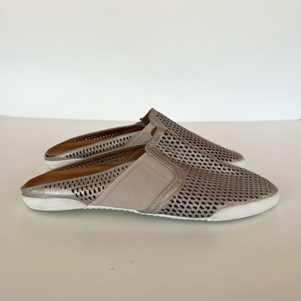 FRYE Women's Melanie Perforated Leather Slip-On Mule Sneaker in Silver, 7.5